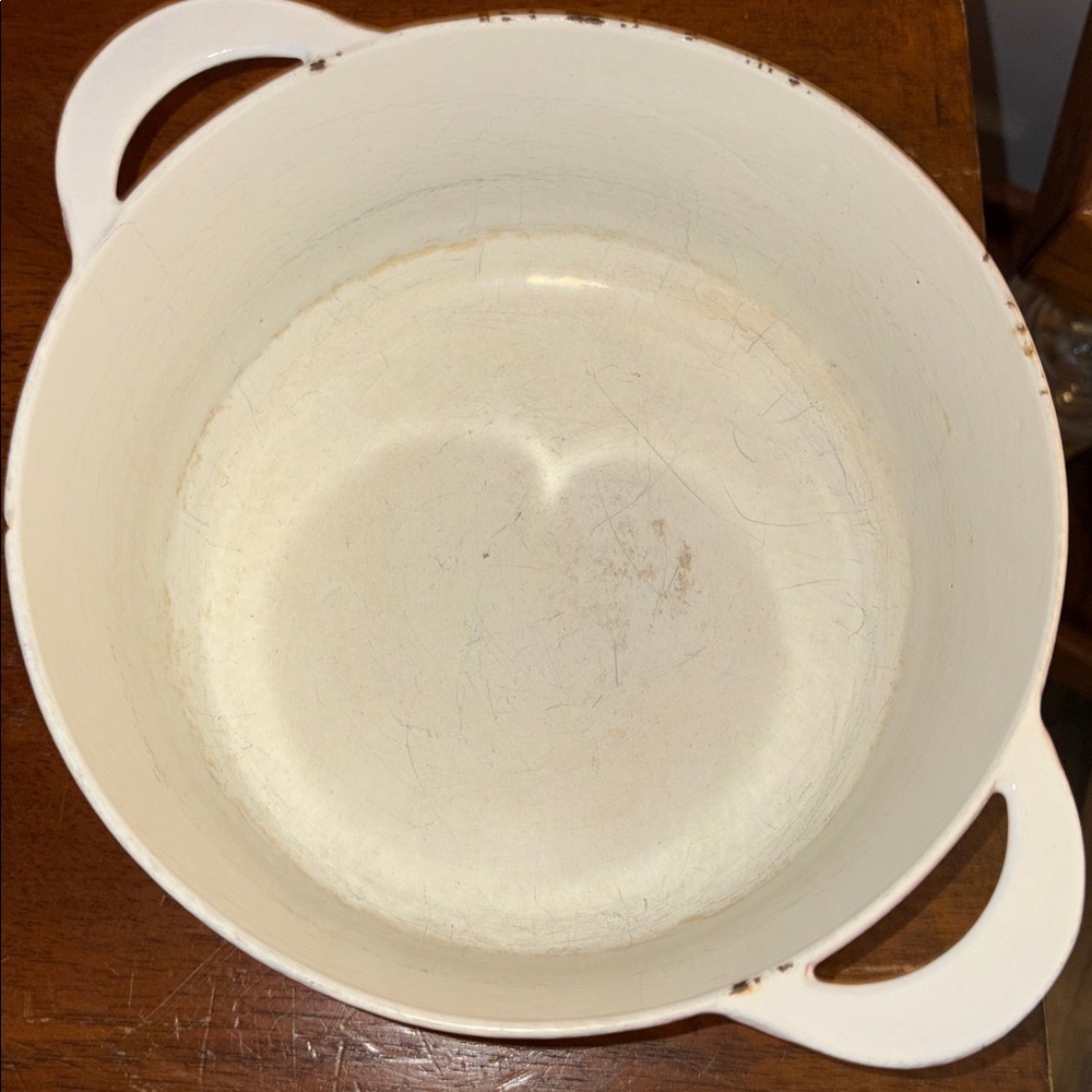 MCM Vintage Descoware 3.5 Quart Dutch Oven Belgian Enameled Cast Iron Flame Red - Picture 15 of 17